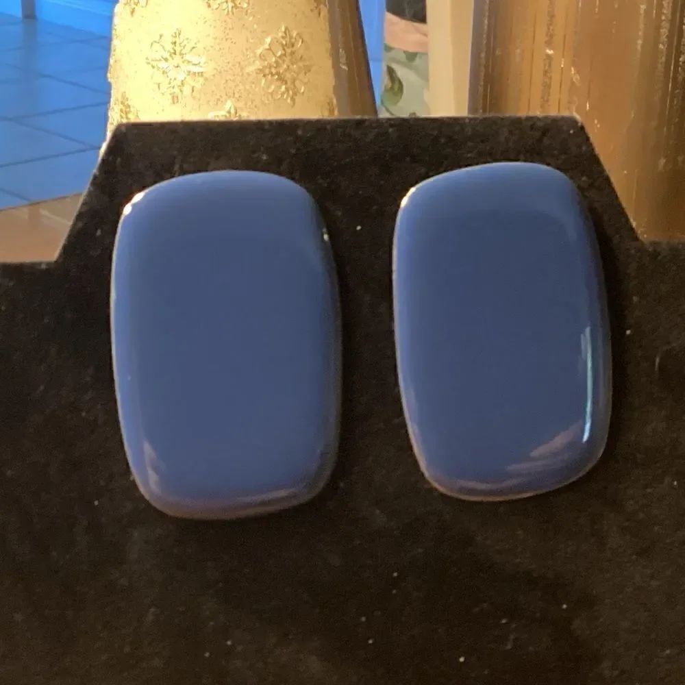 Marine Blue Rectangle Enamel Pierced Earrings